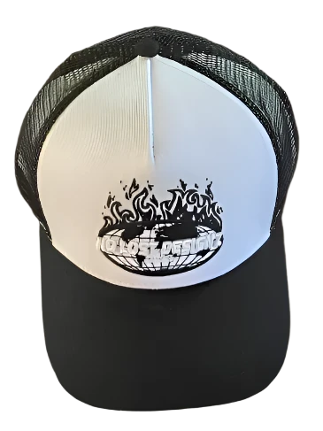 From sun-up to sundown, this hat has your back. EST 2023 Trucker Hat – built for real ones.
Black and white 
Front 